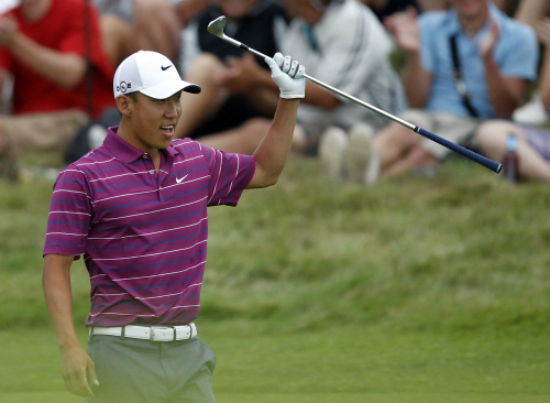 <YONHAP PHOTO-0548> FILE - In this Aug. 13, 2010, file photo, Anthony Kim reacts to a shot during the second round of the PGA Championship golf tournament at Whistling Straits in Haven, Wis. Kim wants 2011 to be a season that changes his career. He hopes it might be enough to change his reputation, too. (AP Photo/Jeffrey Phelps, File)/2011-01-05 06:24:31/ <저작권자 ⓒ 1980-2011 ㈜연합뉴스. 무단 전재 재배포 금지.>
Anthony Kim is still among the elite at No. 31 in the world.  AP-Yonhap News