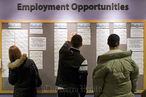 Job seekers look at job listings at the Denver Workforce Center, part of the Denver Office of Economic Development, Colorado. Bloomberg
Job seekers look at job listings at the Denver Workforce Center, part of the Denver Office of Economic Development, Colorado. Bloomberg
Job seekers look at job listings at the Denver Workforce Center, part of the Denver Office of Economic Development, Colorado. Bloomberg