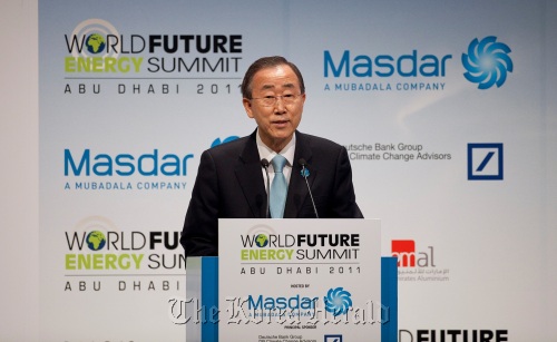 U.N. Secretary-General Ban Ki-moon addresses the opening ceremony of the World Future Energy Summit in Abu Dhabi on Monday.
Masdar