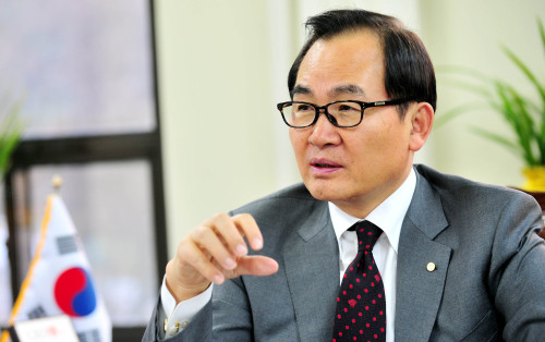 COTI president Yoon Eun-key speaks during the interview at his office in Gwacheon, just south of Seoul. (Kim Myung-sub/The Korea Herald)