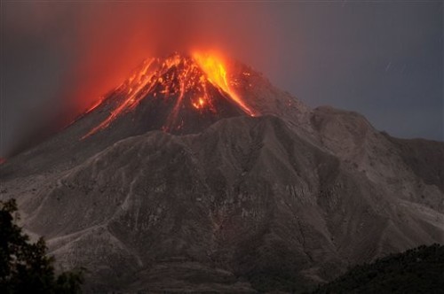 The Soufriere Hills volcano erupts in the Caribbean island of Montserrat, Saturday, January. 23, 2010. (AP)