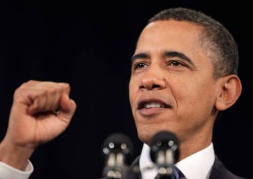 President Barack Obama speaks at the U.S. Chamber of Commerce in Washington, Monday, Feb. 7, 2011. (AP-Yonhap News)