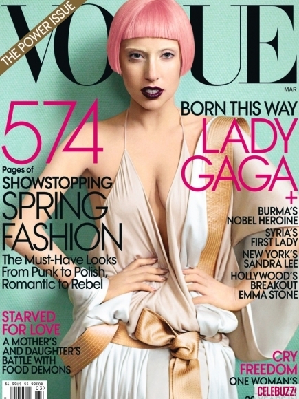 In this magazine cover image taken by Mario Testino and released by Vogue, singer Lady Gaga is shown on the cover of the March 2011 issue of "Vogue." (AP Photo/Mario Testino for Vogue)