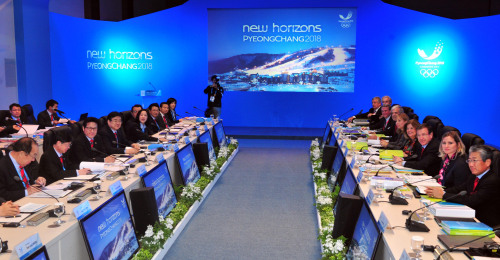 A presentation on PyeongChang’s bid for the 2018 Winter Olympics is held for IO C inspectors at Alpensia Convention Center in
PyeongChang, Gangwon Province, Wednesday. (Kim Myung-sub/The Korea Herald)