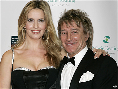 British singer Rod Stewart, right, and his wife Penny Lancaster (AP)