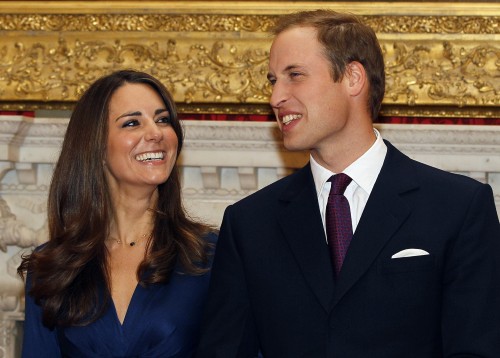 Britain's Prince William and his fiancee Kate Middleton are seen at St. James's Palace in London, after they announced their engagement. (AP-Yonhap News)