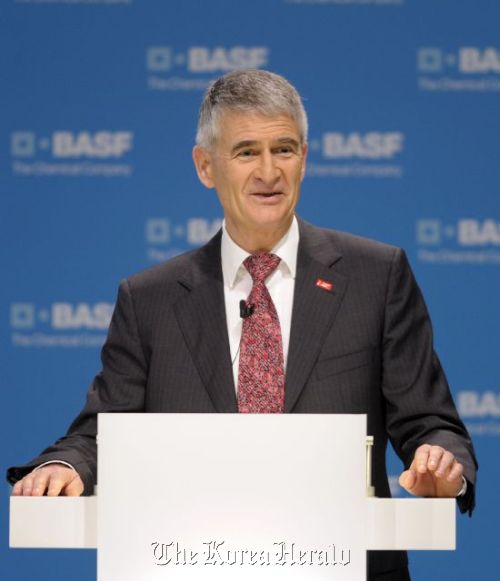 BASF chief executive Jurgen Hambrecht speaks during the firm’s yearly press conference in Ludwigshafen, Germany on Thursday.   BASF
