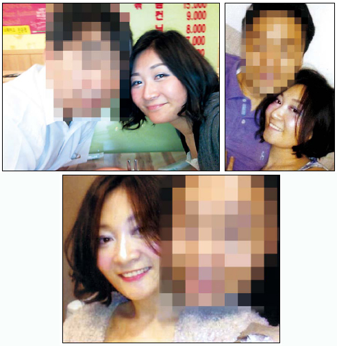 중국 상하이 주재 한국총영사관 소속 영사들과 부적절한 관계를 유지하며 한국의 유력한 정ㆍ관계 인사 200여명의 정보를 빼내 파문을 일으키고 있는 중국인 여성 덩신밍 씨. 덩 씨가 한국의 영사들과 다양한 포즈를 취하고 있다.