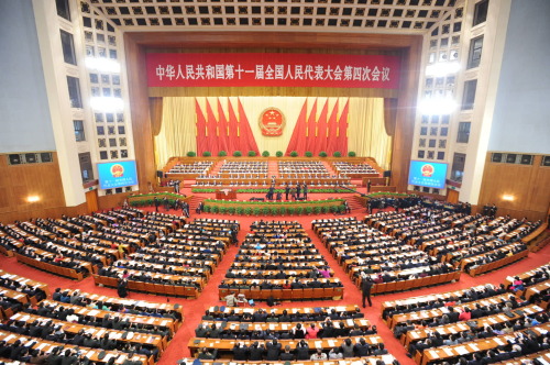 <YONHAP PHOTO-0519> (110310) -- BEIJING, March 10, 2011 (Xinhua) -- The second plenary meeting of the Fourth Session of the 11th National People's Congress (NPC) is held at the Great Hall of the People in Beijing, capital of China, March 10, 2011. (Xinhua/Li Tao) (ly)/2011-03-10 10:14:50/ <저작권자 ⓒ 1980-2011 ㈜연합뉴스. 무단 전재 재배포 금지.>
The second plenary meeting of the Fourth Session of the 11th National People’s Congress is held at the Great Hall of the People in Beijing on Thursday.  Xinhua-Yonhap News