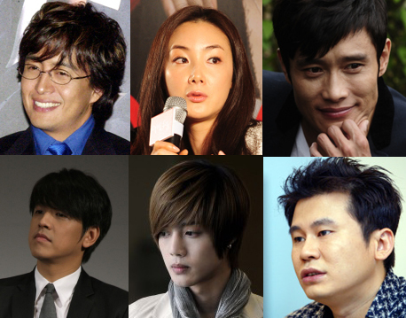 배용준 영화배우 탤런트, 최지우 영화배우 탤런트, 이병헌 영화배우 탤런트, 양현석 연예기획자 음악PD, 김현중 가수 탤런트, 류시원 탤런트 가수(시계방향)/ 한류스타의 진정한 인간애,신한류의 업그레이드