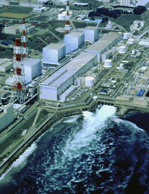 An aerial view taken by Tokyo Electric Power Co (TEPCO) in 1998, shows TEPCO's Fukushima No.1 nuclear power plant and its drainage gate to the Pacific Ocean at Okuma town in Fukushima prefecture. Radiation levels have jumped 10-fold in days in seawater near Japan's tsunami-hit nuclear plant. The iodine-131 level in the Pacific Ocean waters just off the Fukushima plant was 1,250 times above the legal limit on March 26, 2011.