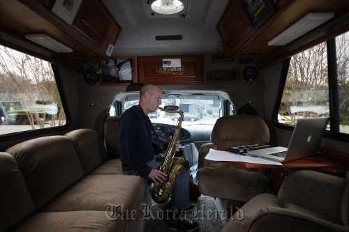 Nomadic composer and saxophonist Glenn Morrissette, 41, writes and performs on the road, emailing his scores to shows such as “Family Guy,” from his RV.  Los Angeles Times/MCT