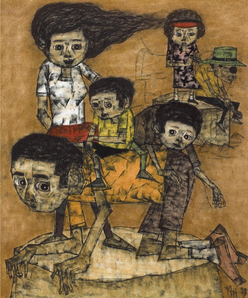임만혁_가족이야기09-9 _72.7x60.6cm_한지에목탄채색_2009 /