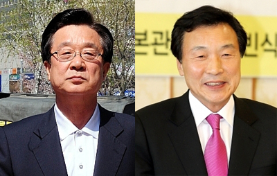 강재섭 한나라당 정당인, 전 국회의원, 손학규 민주당 정당인 대표/ 부활절 계란도 나눠주고, 축구도 보고…여야 마지막 주말 유세 총력전