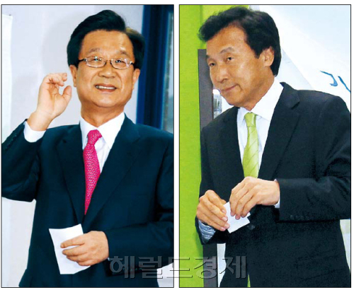 강재섭 한나라당 정당인 전 국회의원, 손학규 민주당 국회의원, 민주당 대표, 성남시 분당구을 국회의원 당선 / <포토뉴스 alt=