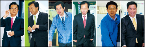 강재섭 한나라당, 손학규 민주당, 엄기영 한나라당, 김선동 민주노동당, 김태호 한나라당, 이봉수 국민참여당/Political big picture hangs on by-election results