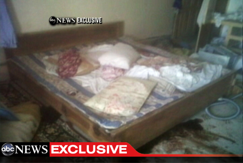 This frame grab from video obtained exclusively by ABC News, on Monday, May 2, 2011, shows a section of a room in the interior of the compound where it is believed al-Qaida leader Osama bin Laden lived in Abbottabad, Pakistan. (AP-Yonhap News)