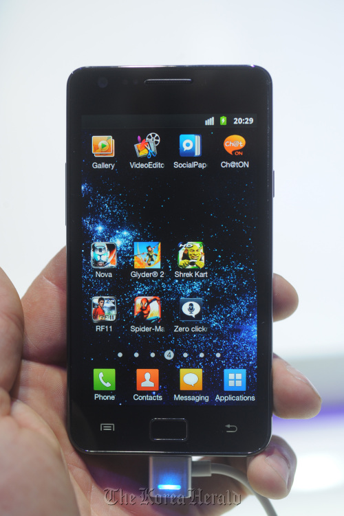 A Samsung Electronics Co. S II smartphone running Google Inc.’s Android operating system.
Bloomberg