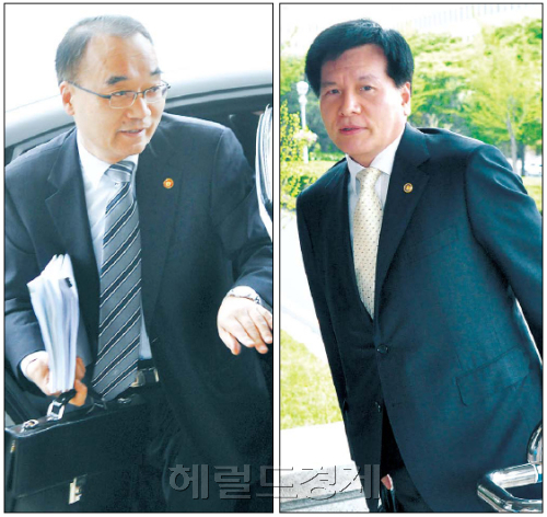 정권 후반기 MB노믹스를 안정적으로 유지하고 관리해 나아갈 박재완 토토사이트 토실장팀이 윤곽을 갖췄다. 청문회를 앞두고 박재완(왼쪽) 재정부 장관 내정자와 이재필 고용부 장관 내정자가 9일 관련 부처로 출근하고 있다. 사진=김명섭 기자/msiron@heraldm.com