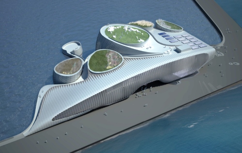 Computer-generated image of the Yeosu Expo’s main pavilion.
(Organizing Committee for Expo 2012 Yeosu Korea)