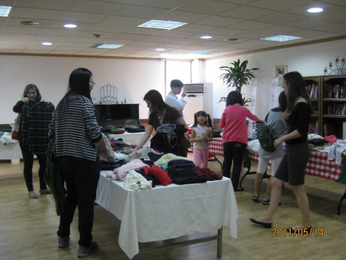 The clothes swap at the International Christian Assembly church in Jamwon.   Sharon de Hinojosa