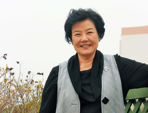 Chyung Eun-deuk stands in the rooftop garden of Seoul’s Sun Duk Won Girls’ home. (Kirsty Taylor)