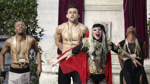 <YONHAP PHOTO-0566> Lady Gaga performs for a television show during the 64th international film festival, in Cannes, southern France, Wednesday, May 11, 2011. (AP Photo/Chad Buchanan)/2011-05-12 07:38:18/ <저작권자 ⓒ 1980-2011 ㈜연합뉴스. 무단 전재 재배포 금지.>
Lady Gaga performs in Cannes, southern France, last week.  AP