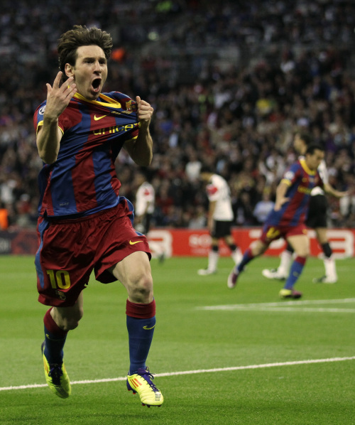 <YONHAP PHOTO-0528> Barcelona's Lionel Messi celebrates scoring against Manchester United during their Champions League final soccer match at Wembley Stadium, London, Saturday, May 28, 2011. (AP Photo/Matt Dunham)/2011-05-29 07:54:13/ <저작권자 ⓒ 1980-2011 ㈜연합뉴스. 무단 전재 재배포 금지.>
<YONHAP PHOTO-0528> Barcelona's Lionel Messi celebrates scoring against Manchester United during their Champions League final soccer match at Wembley Stadium, London, Saturday, May 28, 2011. (AP Photo/Matt Dunham)/2011-05-29 07:54:13/ <저작권자 ⓒ 1980-2011 ㈜연합뉴스. 무단 전재 재배포 금지.>
<YONHAP PHOTO-0528> Barcelona's Lionel Messi celebrates scoring against Manchester United during their Champions League final soccer match at Wembley Stadium, London, Saturday, May 28, 2011. (AP Photo/Matt Dunham)/2011-05-29 07:54:13/ <저작권자 ⓒ 1980-2011 ㈜연합뉴스. 무단 전재 재배포 금지.>