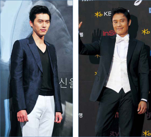 (Right) Hyun Bin poses during a premiere of movie “Late Autumn” in February. (Yonhap News)
(Left) Lee Byung-hun poses during the Paeksang Arts Awards ceremony Thursday. (Yonhap News)