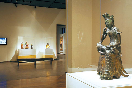 A view of LACMA’s Korean gallery featuring “Pensive Bodhisattva,” a late 6th century sculpture