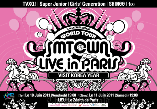 Poster for the “SM Town World Tour in Paris” concerts, scheduled on June 10 and June 11 at Le Zenith de Paris. SM Entertainment