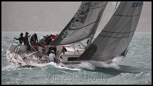 Members of Busan Expat Sailing Association compete in this year’s Busan Cup.  Mark Chi