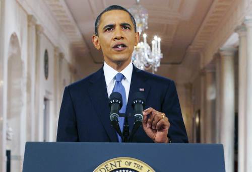 <YONHAP PHOTO-0401> President Barack Obama delivers a televised address from the East Room of the White House in Washington on June 22, 2011 on his plan to drawdown U.S. troops in Afghanistan. AFP PHOTO / POOL / Pablo Martinez Monsivais /2011-06-23 09:40:54/ <저작권자 ⓒ 1980-2011 ㈜연합뉴스. 무단 전재 재배포 금지.>
U.S. President Barack Obama delivers a televised address from the White House in Washington on Wednesday on his plan to draw down U.S. troops in Afghanistan.  AFP-Yonhap News
