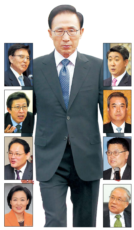 왼쪽 위 부터 시계 반대방향으로 김덕룡 국민통합특보, 박형준 사회특보, 유인촌 문화특보, 김영순 여성특보, 이현구 과학기술특보, 오해석 IT특보, 이희원 안보특보, 이동관 언론특보.