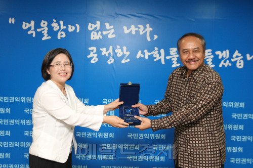 김영란, 서강대학교 법학전문대학원 석좌교수, 국민권익위원회 위원장/밤방 삽토 프라토모수누(Bambang Sapto Pratomosunu) ,사무처장(인도네시아)/ 김영란 위원장 인니 부방위 프라토모수누 사무처장 접견