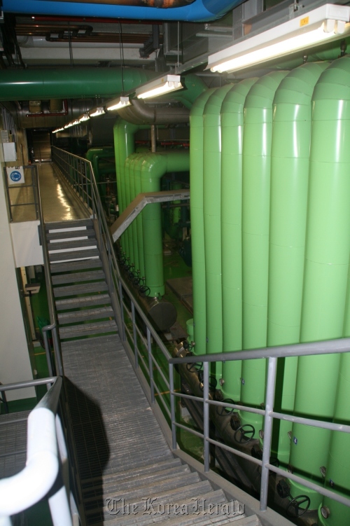 An ice-based thermal energy storage system is shown at SK Group’s headquarters in central Seoul.     SK Group