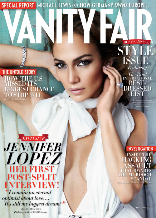 <YONHAP PHOTO-1144> In this magazine cover image released by Vanity Fair, actress and singer Jennifer Lopez graces the cover of "Vanity Fair" magazine, available nationwide on Aug. 9. (AP Photo/Vanity Fair)/2011-08-02 14:12:56/ <저작권자 ⓒ 1980-2011 ㈜연합뉴스. 무단 전재 재배포 금지.>\r\nActress and singer Jennifer Lopez graces the cover of “Vanity Fair” magazine, available on Aug. 9.  AP-Yonhap News