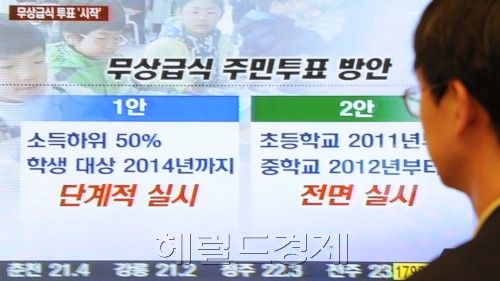 서울시 무상급식 주민투표가 시작된 24일 오전  서울시청 13층에 마련된 주민투.개표 상황실에 서울시 관계자가 TV화면을 유심히 보고 있다.<br />이상섭 기자 babtong@heraldm.com<br />2011.08.24\r\n서울시 무상급식 주민투표가 시작된 24일 오전  서울시청 13층에 마련된 주민투.개표 상황실에 서울시 관계자가 TV화면을 유심히 보고 있다.\n이상섭 기자 babtong@heraldm.com\n2011.08.24