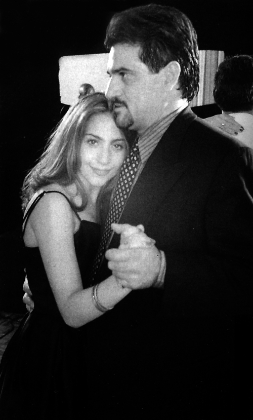 In this 2004 image released by Ancestry.com, Lady Gaga, also known as Stefani Germanotta, is shown with her father during a dance her senior year at Convent of the Sacred Heart School in New York.  (AP)
