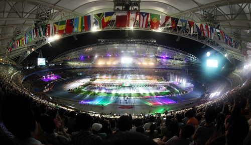 One of the biggest opening ceremonies in IAAF World Championships history dazzles spectators in Daegu on Saturday. (Park Hae-mook/The Korea Herald)