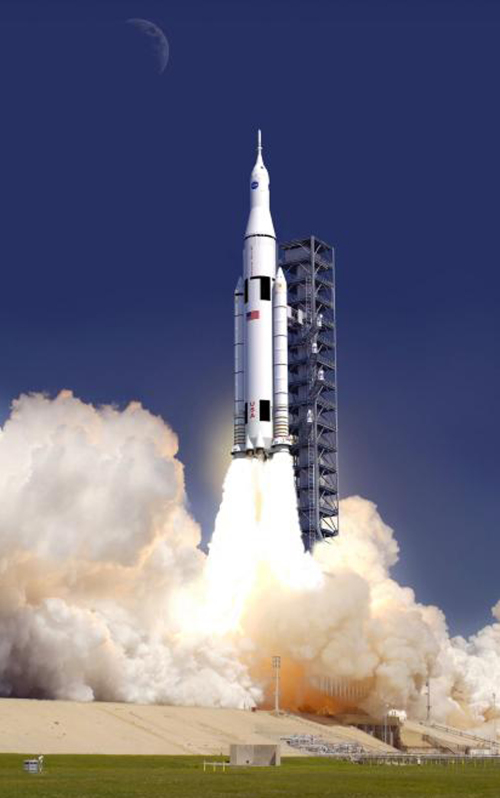 <YONHAP PHOTO-0135> This artist concept provided by NASA shows the launch of the rocket design, called the Space Launch System. The design for NASA's newest behemoth of a rocket harkens back to the giant workhorse liquid rockets that propelled men to the moon. But this time the destinations will be much farther and the rocket even more powerful. (AP Photo/NASA)/2011-09-15 01:15:03/ <저작권자 ⓒ 1980-2011 ㈜연합뉴스. 무단 전재 재배포 금지.>\r\nThis artist’s concept provided by NASA on Wednesday shows the new rocket design. AP-Yonhap News