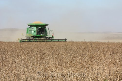 A harvester in operation at Hyundai Khorol Agro farm in Russia. Hyundai Heavy Industries Co.