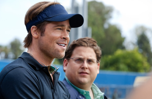 Brad Pitt, left, and Jonah Hill star in Columbia Pictures’ drama “Moneyball.” (Melinda Sue Gordon/Courtesy Columbia Pictures/MCT)