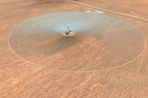 <YONHAP PHOTO-0589> This artist rendering released by SolarReserve LLC shows what will be the Crescent Dunes Solar Energy Project, a solar generating facility, that is being constructed northwest of Tonopah, Nev., in Nye County. Energy Secretary Steven Chu said Wednesday, Sept. 28, 2011, the department has completed a $737 million loan guarantee to Tonopah Solar Energy, for a 110 megawatt solar tower on federal land near Tonopah. SolarReserve LLC, of Santa Monica, Calif., is the parent company for Tonopah Solar Energy. (AP Photo/SolarReserve)/2011-09-29 07:33:42/ <저작권자 ⓒ 1980-2011 ㈜연합뉴스. 무단 전재 재배포 금지.>\r\nThis artist rendering released by SolarReserve LLC shows what will be the Crescent Dunes Solar Energy Project, a solar generating facility, that is being constructed northwest of Tonopah, Nevada.  AP-Yonhap News