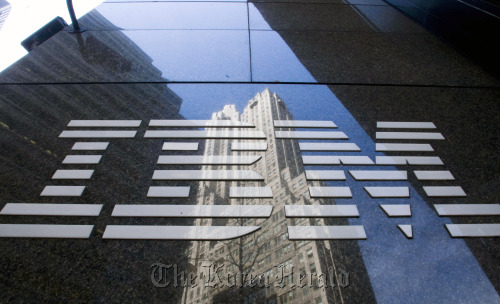 The International Business Machine logo is seen on the facade of their office building on Madison Avenue in New York.  Bloomberg