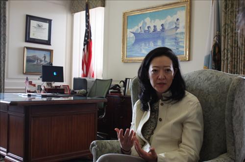 U.S. Assistant Secretary of the Interior Rhea S. Suh speaks during an interview at her office in Washington on Thursday.    Yonhap News