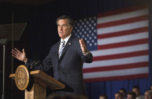 <YONHAP PHOTO-0097> Republican presidential candidate, former Massachusetts Gov. Mitt Romney speaks to Citadel cadets and supporters during a campaign speech inside Mark Clark Hall on The Citadel campus in Charleston, S.C., Friday Oct. 7, 2011. (AP Photo/Mic Smith)/2011-10-08 05:49:51/ <저작권자 ⓒ 1980-2011 ㈜연합뉴스. 무단 전재 재배포 금지.>\r\nRepublican presidential candidate, former Massachusetts Gov. Mitt Romney speaks to Citadel cadets and supporters during a campaign speech inside Mark Clark Hall on The Citadel campus in Charleston, South Carolina, Friday.  AP-Yonhap News