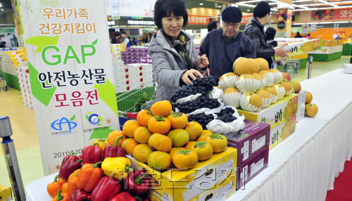 농협과 농림수산식품부는 25일 하나로마트 양재점에서 GAP안전농산물 모음전을 열어 시민들이 농산물의 우수성을 살펴보고 있다. GAP(농산물 우수 관리제도)는 생산부터 포장까지 농약, 중금속, 병원미생물 등 농식품 위해요소를 종합적으로 관리하는 제도이다.<br />김명섭 기자 msiron@\r\n농협과 농림수산식품부는 25일 하나로마트 양재점에서 GAP안전농산물 모음전을 열어 시민들이 농산물의 우수성을 살펴보고 있다. GAP(농산물 우수 관리제도)는 생산부터 포장까지 농약, 중금속, 병원미생물 등 농식품 위해요소를 종합적으로 관리하는 제도이다.\n김명섭 기자 msiron@\r\n농협과 농림수산식품부는 25일 하나로마트 양재점에서 GAP안전농산물 모음전을 열어 시민들이 농산물의 우수성을 살펴보고 있다. GAP(농산물 우수 관리제도)는 생산부터 포장까지 농약, 중금속, 병원미생물 등 농식품 위해요소를 종합적으로 관리하는 제도이다.\n김명섭 기자 msiron@