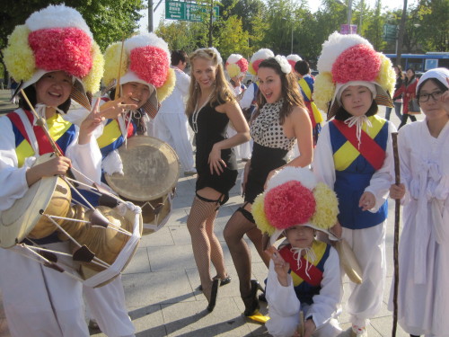 Performers enjoy the Cancer Sucks event in Seoul on Saturday.  Mitzi Kaufman
