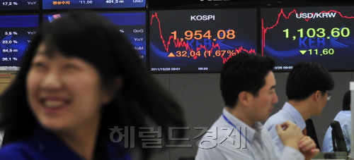 뉴욕증시가 유럽 재정위기 해결안 합의 소식에 폭등한 가운데 28일 오전 서울 명동 외환은행 본점 딜리룸에서 코스피가 급등한 시황모습을 보이고 있다.<br />김명섭 기자 msiron@\r\n뉴욕증시가 유럽 재정위기 해결안 합의 소식에 폭등한 가운데 28일 오전 서울 명동 외환은행 본점 딜리룸에서 코스피가 급등한 시황모습을 보이고 있다.\n김명섭 기자 msiron@